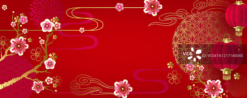 中国花卉节日背景设计与灯笼图片素材