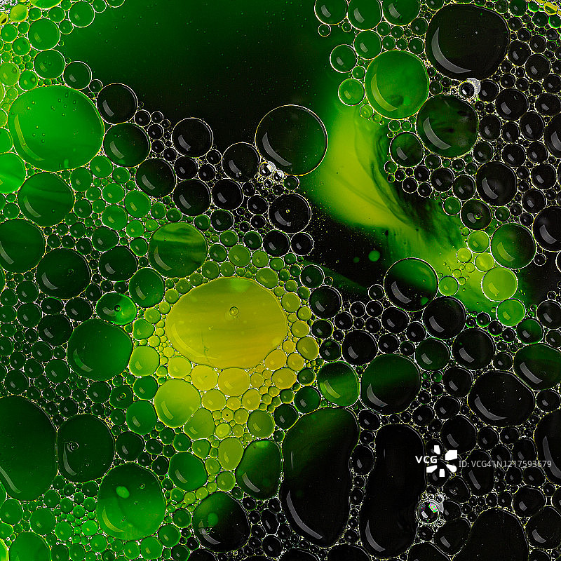 绿色和黄色的抽象背景与气泡图片素材
