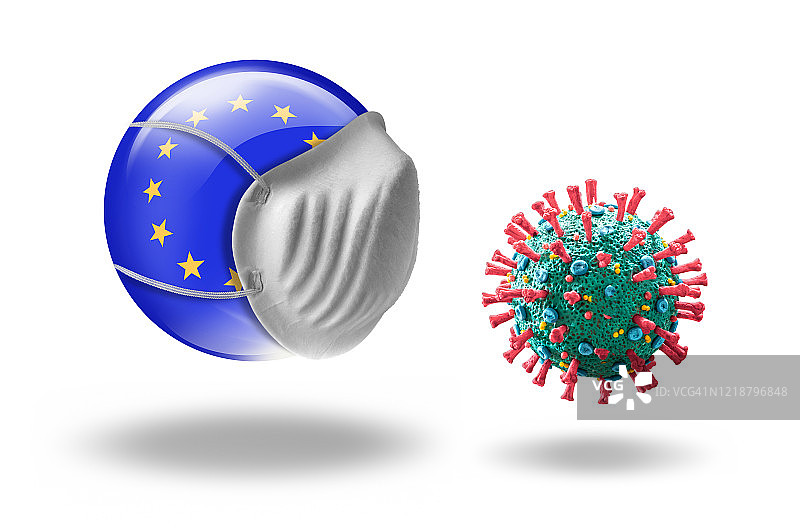 COVID-19冠状病毒面对欧洲国旗与护齿图片素材