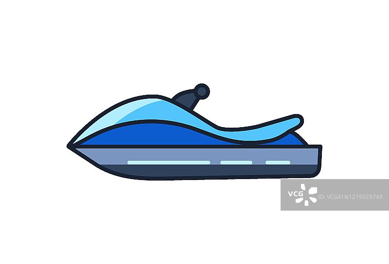 蓝色的平面喷气滑雪图标孤立在白色的背景。矢量插图的网页设计。图片素材