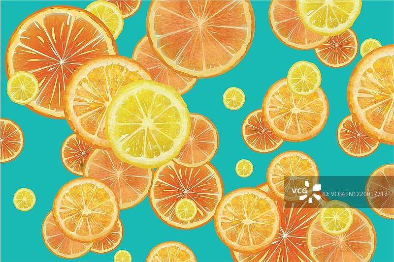 柑橘类水果背景-柠檬和橙子股票插图图片素材