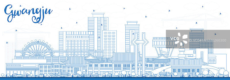 韩国光州的蓝色建筑轮廓线。图片素材
