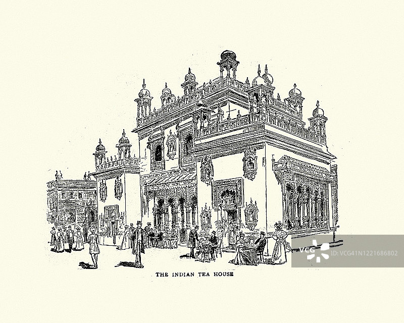 伦敦伯爵宫的印度茶馆，1895年图片素材