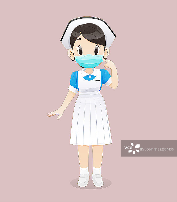 护生戴医用口罩或外科口罩，穿白蓝色制服图片素材