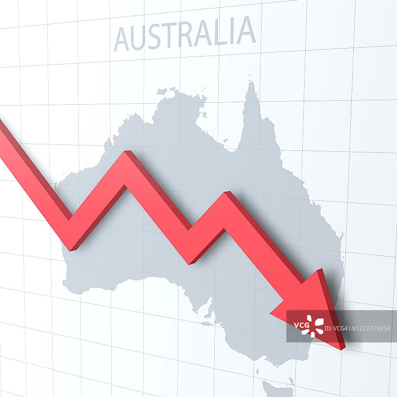 下落的红色箭头与澳大利亚地图的背景图片素材