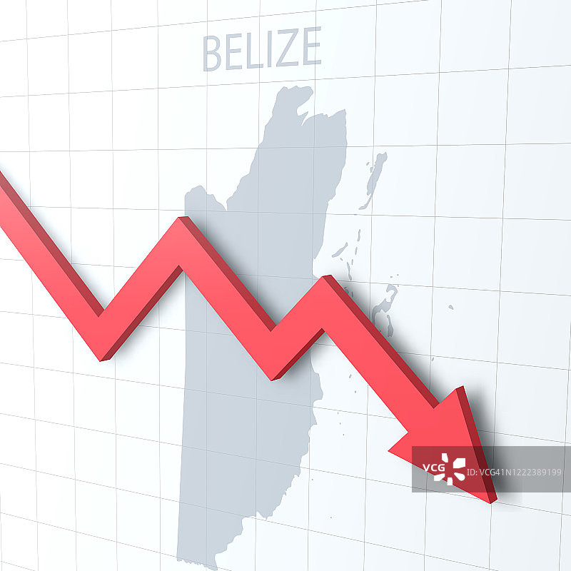 下落的红色箭头与伯利兹地图的背景图片素材