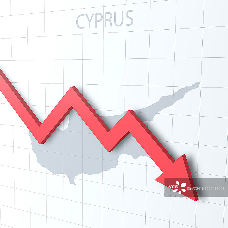 下落红色箭头与塞浦路斯地图的背景图片素材