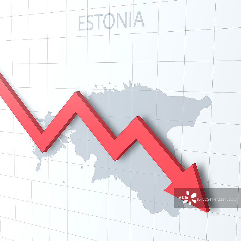 下落的红色箭头与爱沙尼亚地图的背景图片素材