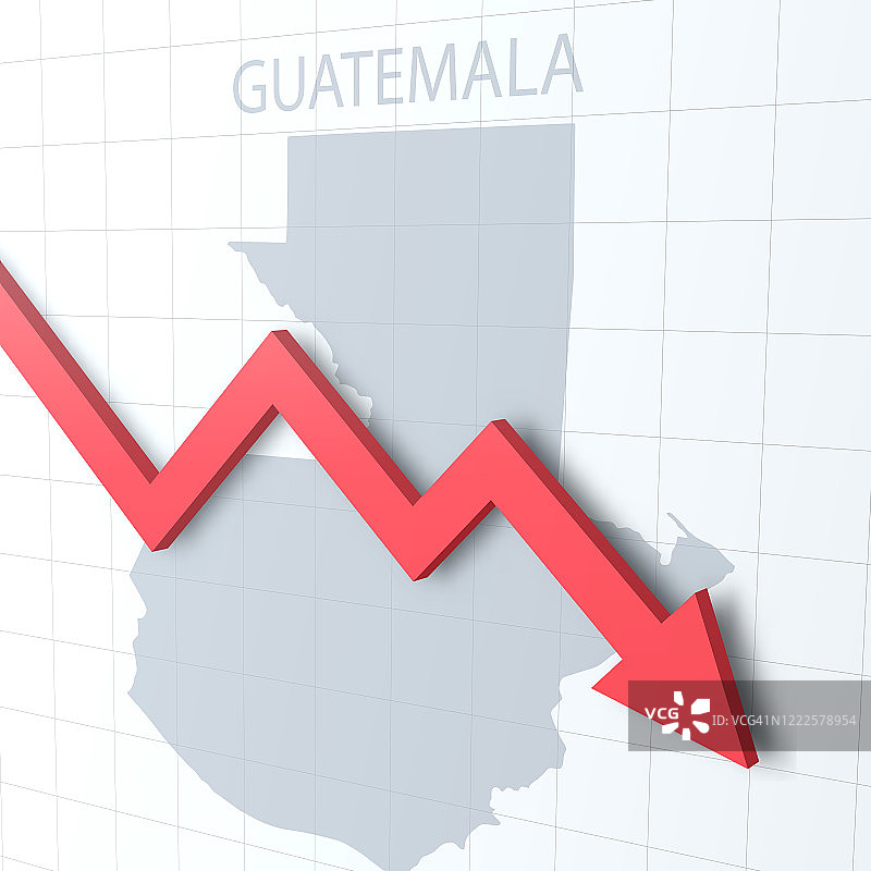 下落的红色箭头，背景是危地马拉地图图片素材