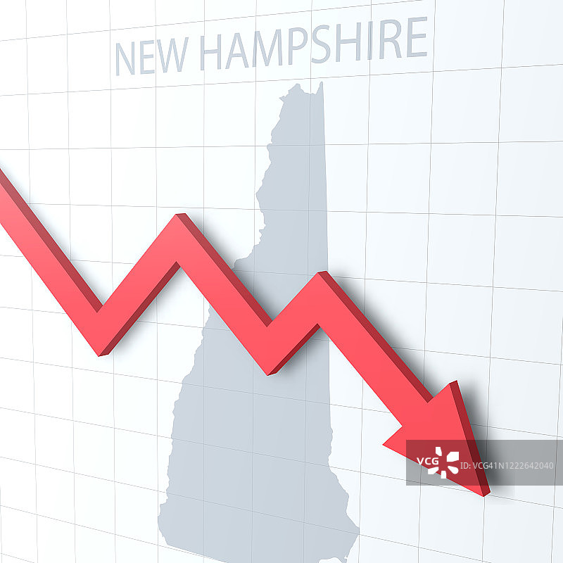 下落的红色箭头与新罕布什尔州地图的背景图片素材