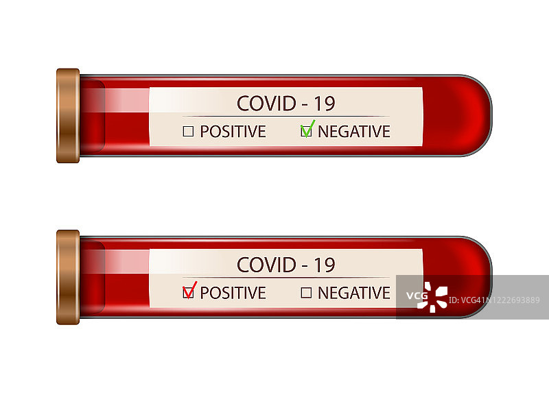 COVID-19感染、2019-ncov、血液试管阴性和阳性结果图片素材