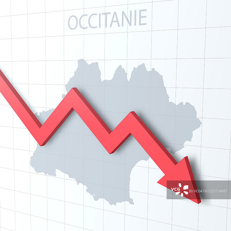下落的红色箭头与Occitanie地图的背景图片素材