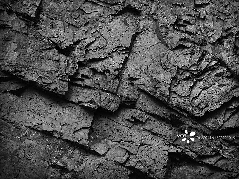 黑色石头垃圾背景。岩石纹理。特写镜头。黑白抽象背景。图片素材
