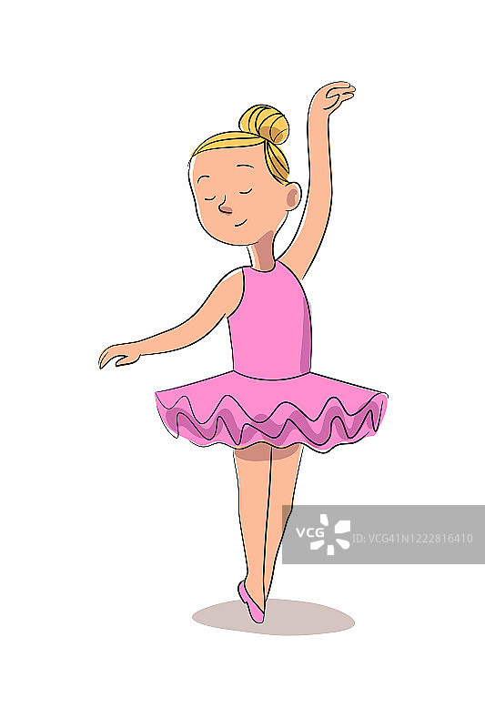 女芭蕾舞演员矢量人物在粉红色的芭蕾舞裙正在跳舞。小舞者执行。童年快乐，爱好娱乐，儿童表现理念。图片素材