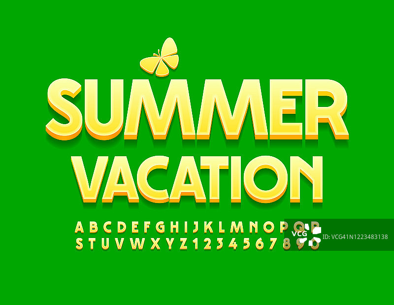 矢量海报暑假装饰蝴蝶。黄色字母和数字图片素材