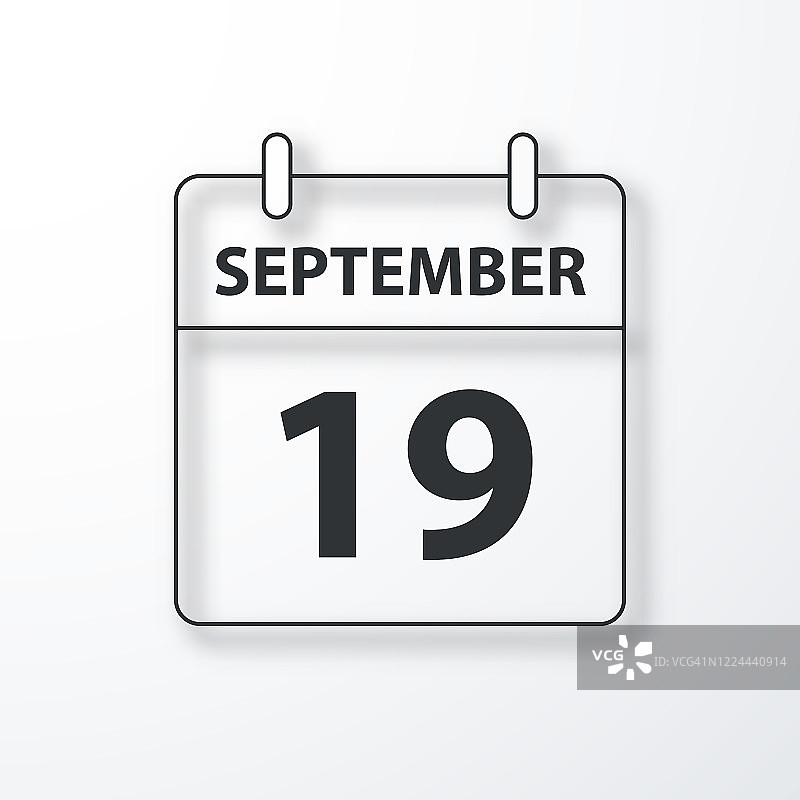 9月19日-每日日历-黑色轮廓与阴影在白色的背景图片素材