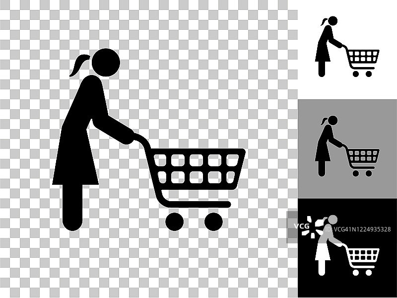 购物女人图标在棋盘透明的背景图片素材