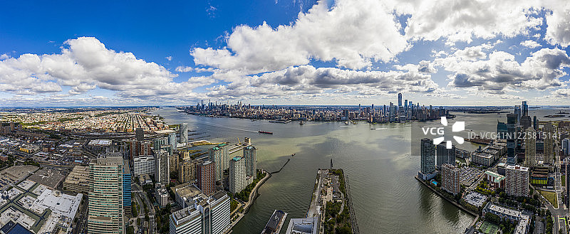 曼哈顿岛和新泽西海滨全景拍摄图片素材