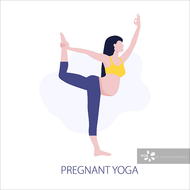 矢量插图的怀孕女孩或妇女做瑜伽课。孕前健康健身，孕后运动。图片素材