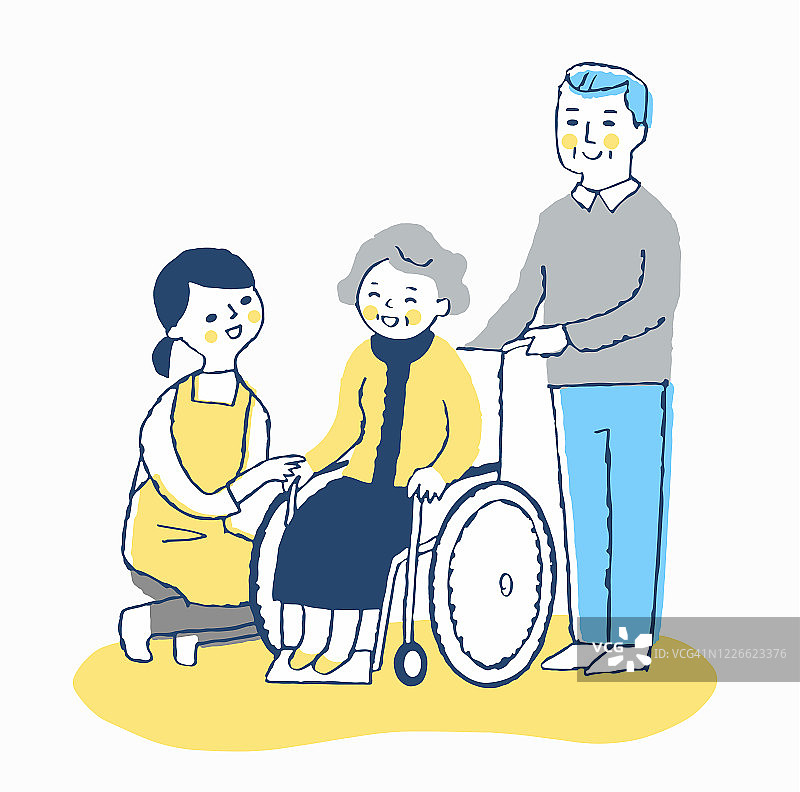 女性护理人员，老年妇女和坐轮椅的丈夫图片素材
