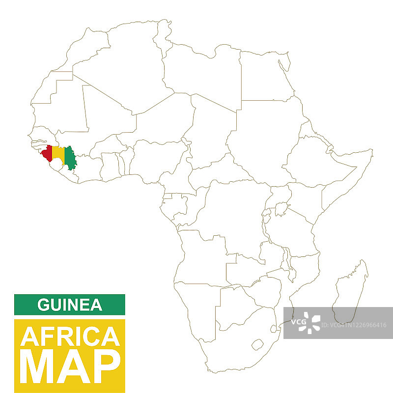 非洲等高线地图与突出的几内亚。图片素材