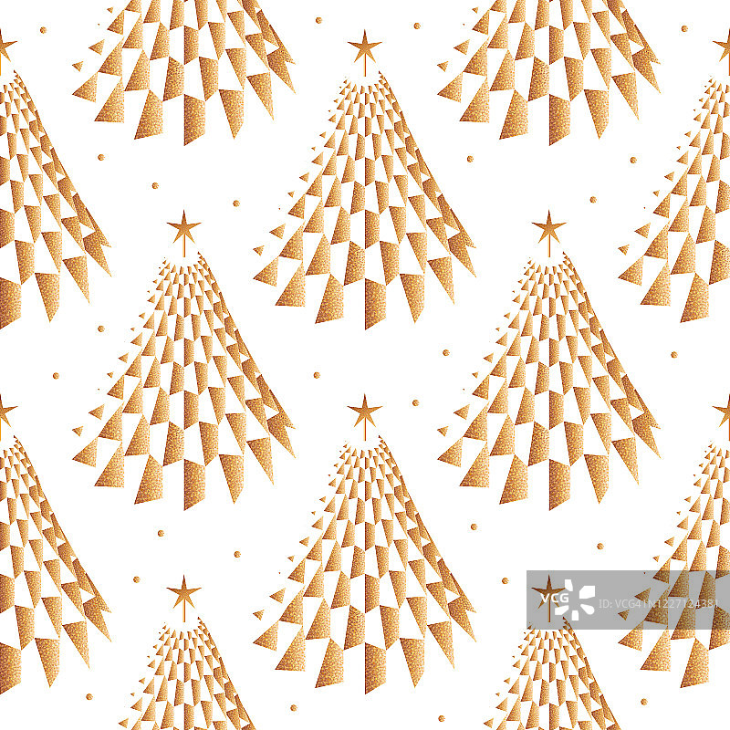无缝图案与抽象的金色圣诞树在白色的背景。图片素材