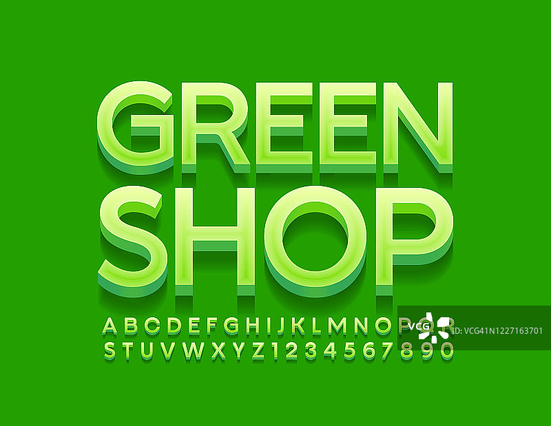 向量亮标志绿色商店。现代字母和数字图片素材