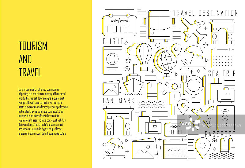旅游及旅游相关线设计风格网页横幅矢量插图图片素材