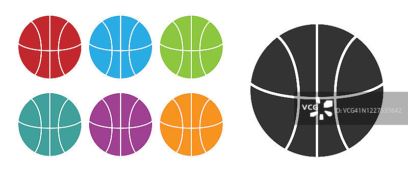 黑色篮球球图标孤立的白色背景。运动的象征。设置图标丰富多彩。矢量图图片素材