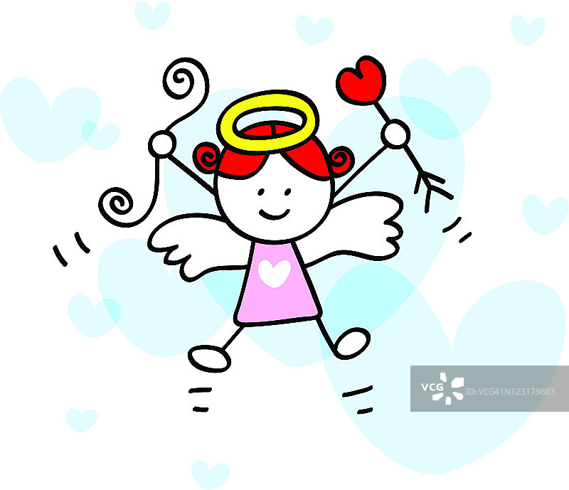 情人节快乐，小天使丘比特捧着蝴蝶结卡通插画图片素材