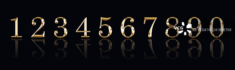 金色数字1、2、3、4、5、6、7、8、9、9在黑色背景上图片素材