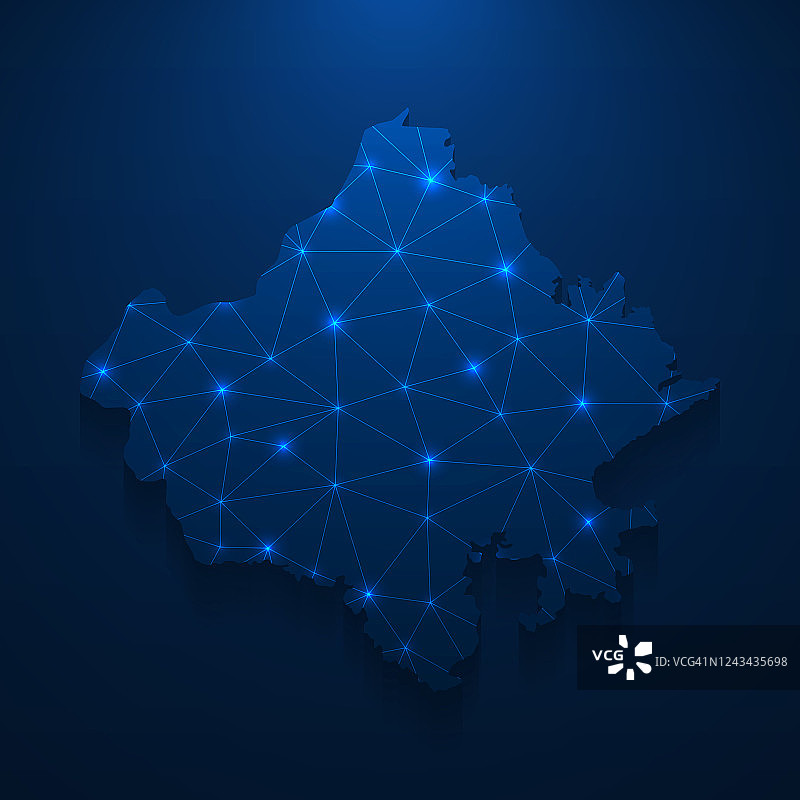 拉贾斯坦邦地图网络-明亮的网格在深蓝色的背景图片素材