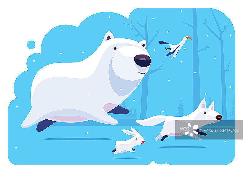 北极熊和朋友们跑步图片素材