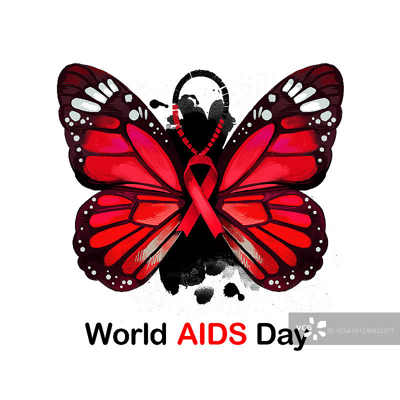 世界艾滋病日数字艺术插图为网页，印刷，设计。每年12月1日举行的全球公共卫生运动，旨在提高对艾滋病毒感染引起的艾滋病大流行的认识。图片素材