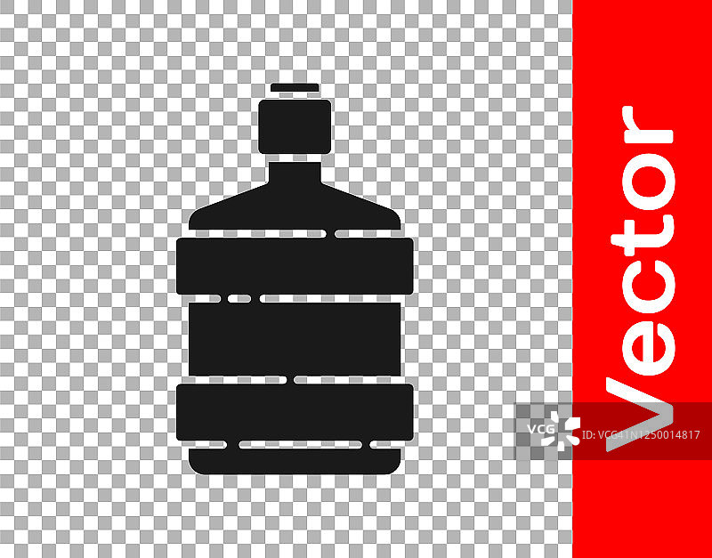 黑色的大瓶子与干净的水图标隔离在透明的背景。冷却器的塑料容器。矢量图图片素材