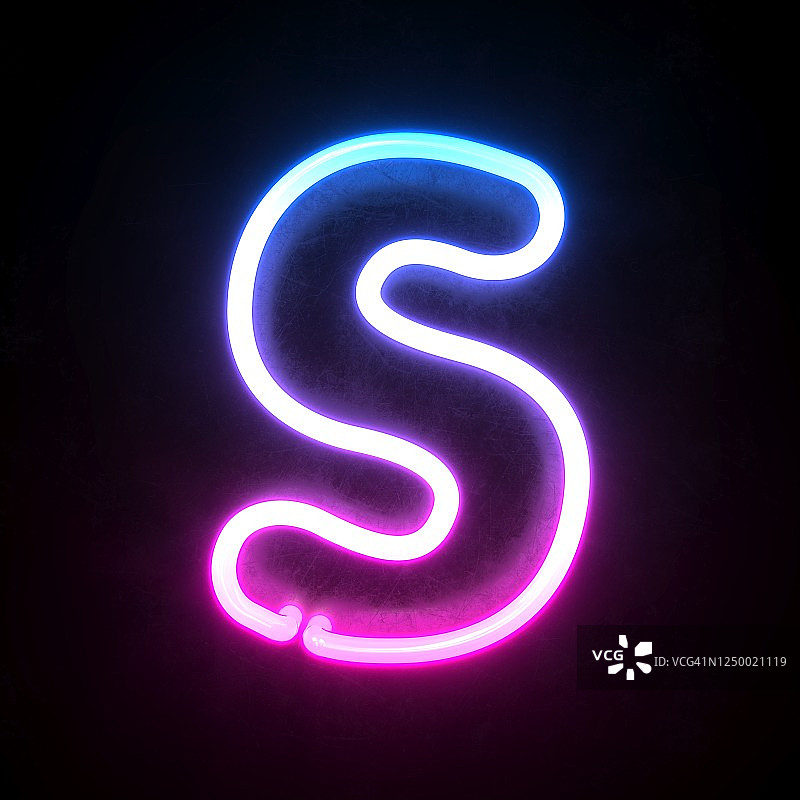 霓虹3d字体，蓝粉霓虹3d渲染，字母S图片素材