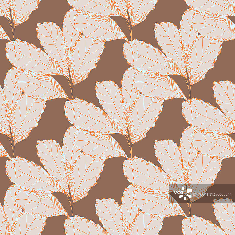 复古叶无缝图案。树叶的背景。秋天的花卉壁纸。复古的矢量插图。图片素材