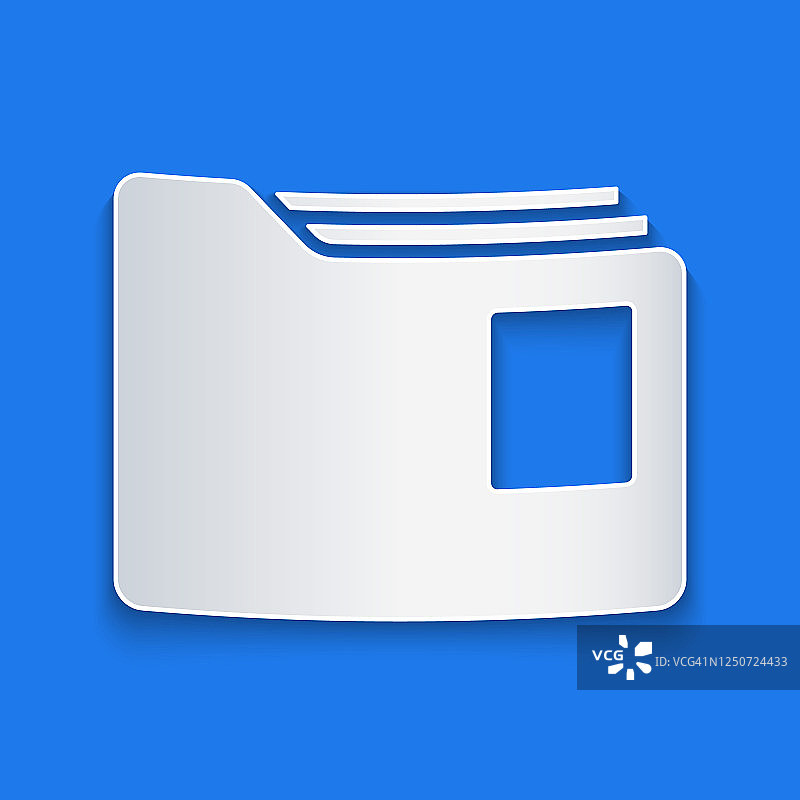 剪纸文件文件夹图标隔离在蓝色背景。会计粘合剂的象征。记账管理。纸艺术风格。矢量图图片素材