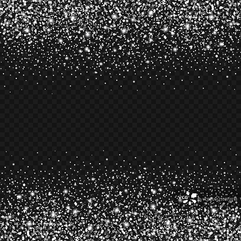向量下降闪光银色闪光纹理。闪亮的粒子边界上透明的背景图片素材