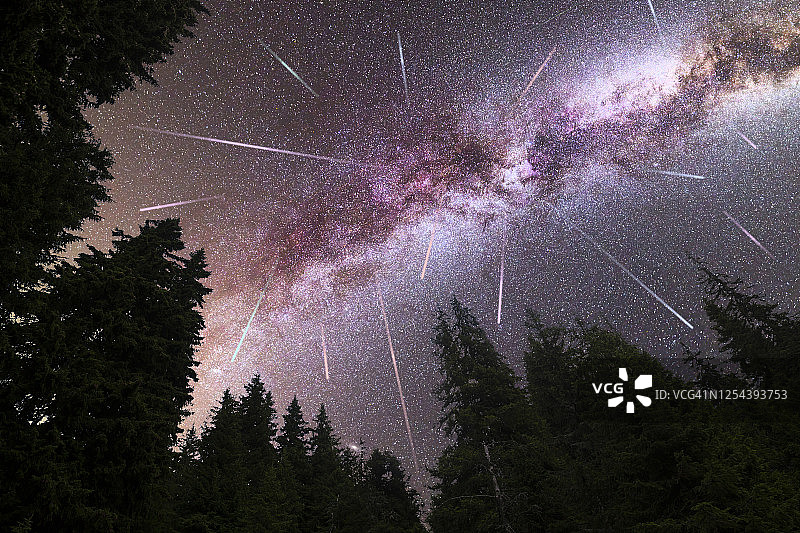 紫色银河陨星松树剪影图片素材