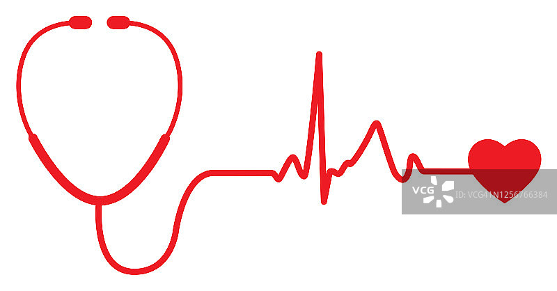 红色听诊器心脏脉搏图标图片素材