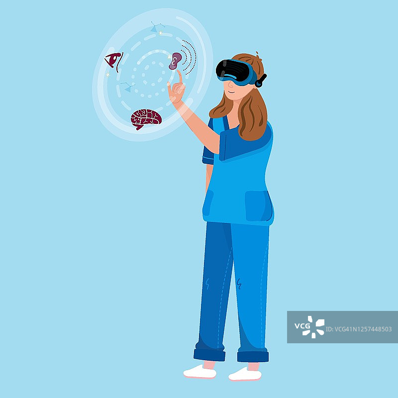 使用虚拟现实护目镜为残疾老年人提供家庭保健护理的护士培训图片素材