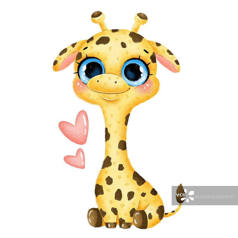 插图的一个可爱的卡通小长颈鹿与大眼睛图片素材