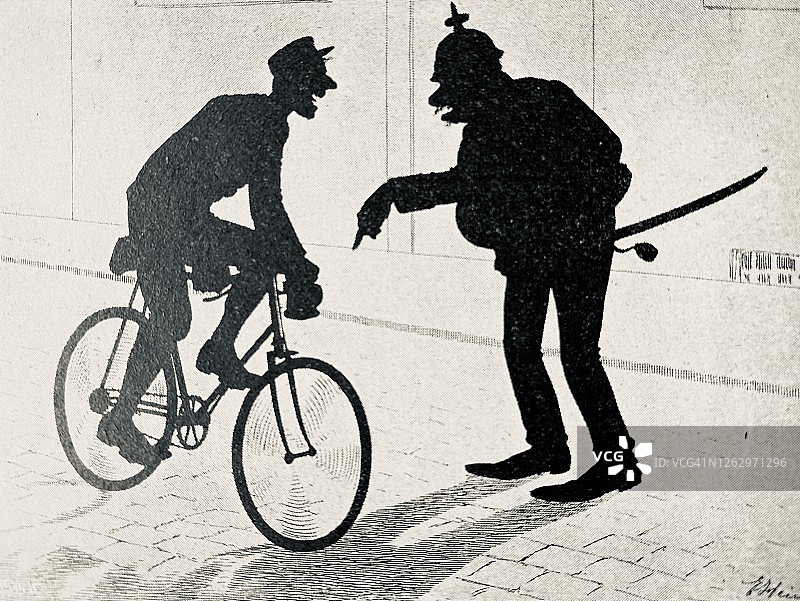 警察警告一个骑自行车的人，剪影图片素材