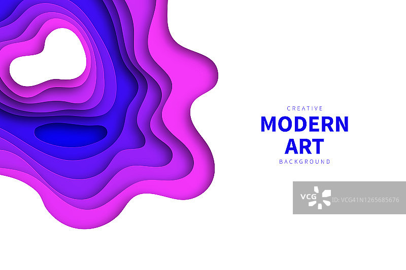 剪纸背景-紫色抽象波浪形状-时尚的3D设计图片素材