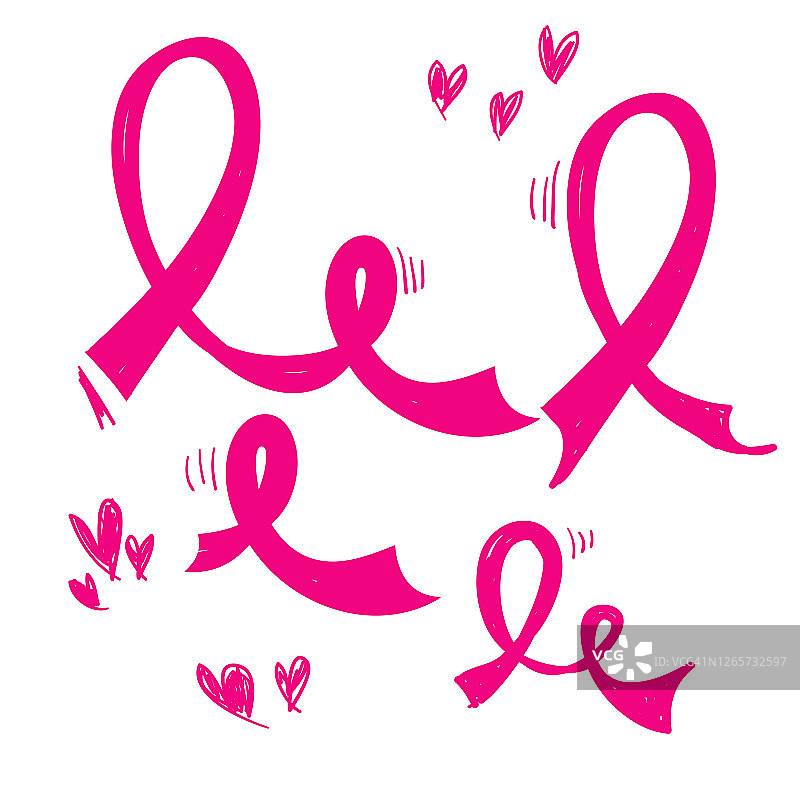 手绘粉色丝带象征乳腺癌意识癌症矢量图标涂鸦图片素材