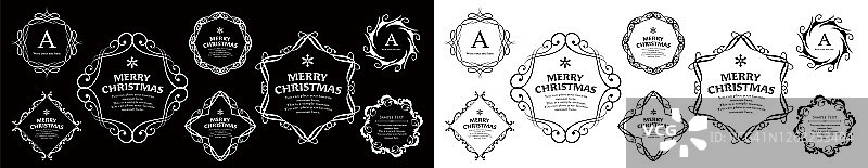 圣诞框架集，花环设计，装饰品和装饰设计图片素材