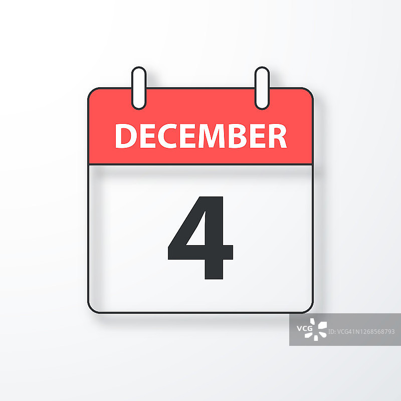 12月4日-每日日历-黑色大纲与阴影在白色背景图片素材