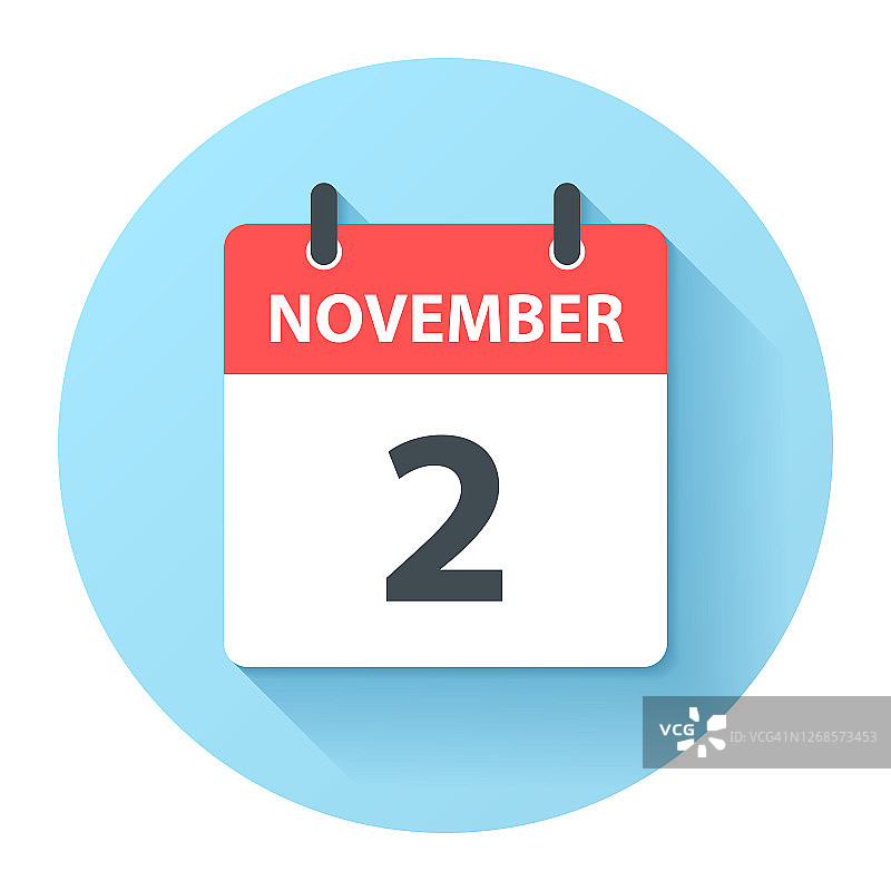 11月2日-圆形日日历图标在平面设计风格图片素材