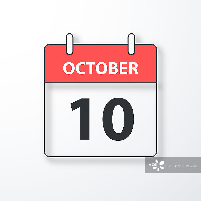 10月10日-每日日历-黑色的轮廓与阴影在白色的背景图片素材